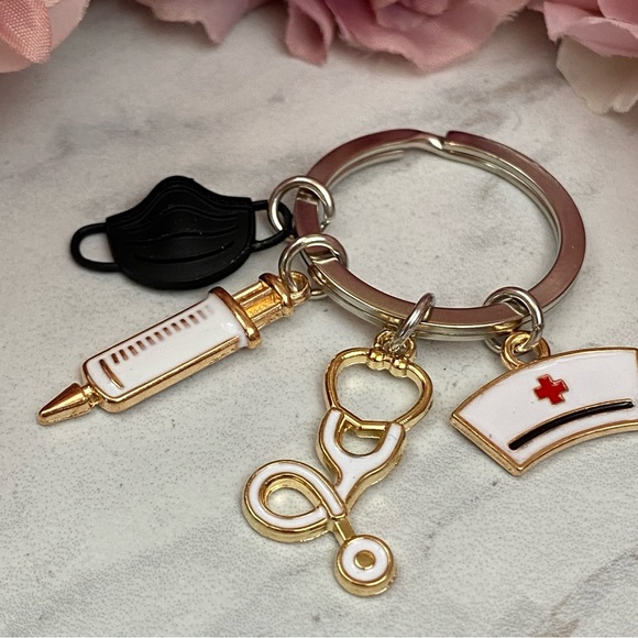 Nurses Keychain with Stethoscope, Nurses Cap & Black Face Mask - Picture 7 of 16